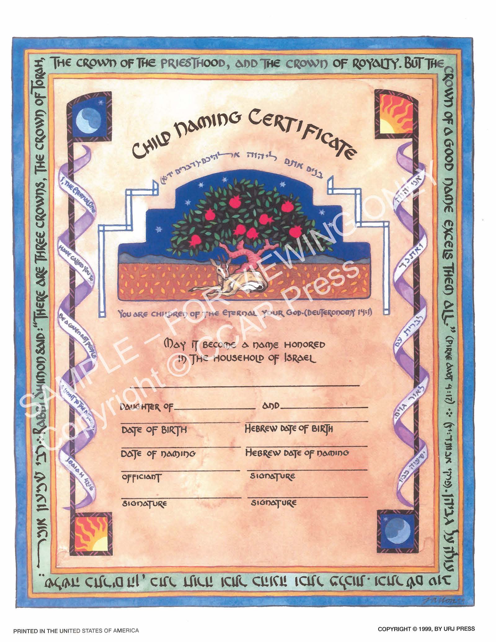 Child Naming, Girl: Single, Illuminated - Certificate