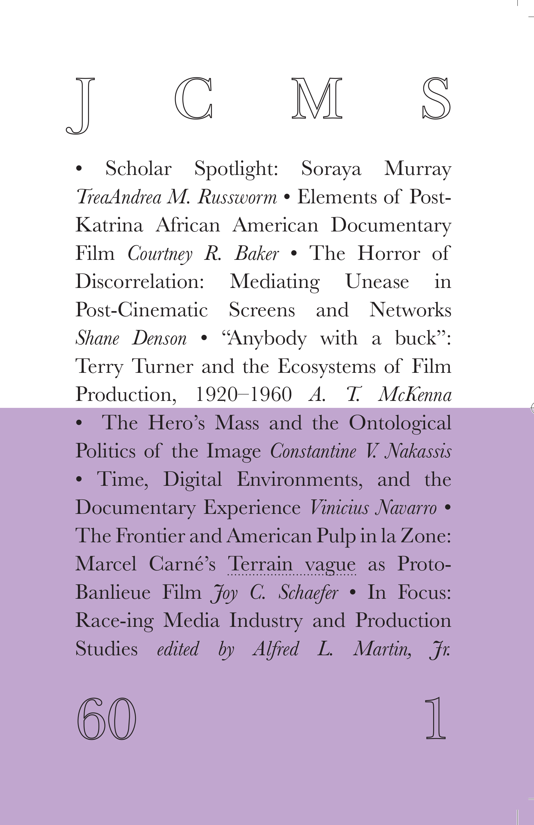 Journal of Cinema and Media Studies, vol. 60, no. 1
