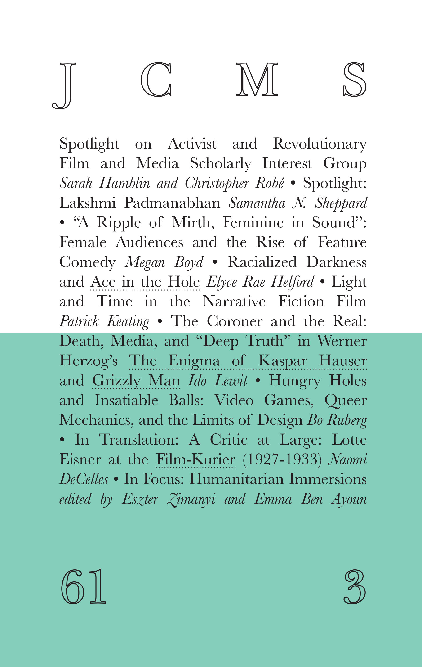 Journal of Cinema and Media Studies, vol. 61, no. 3