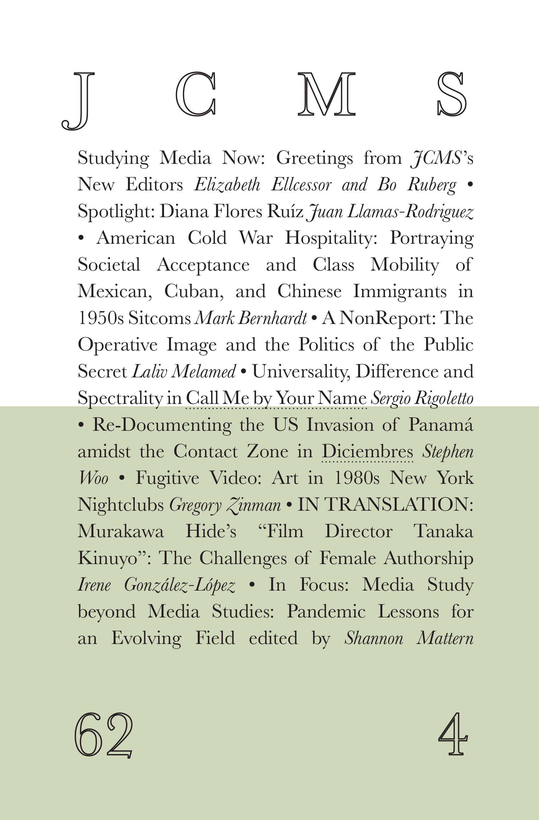 Journal of Cinema and Media Studies, vol. 62, no. 4