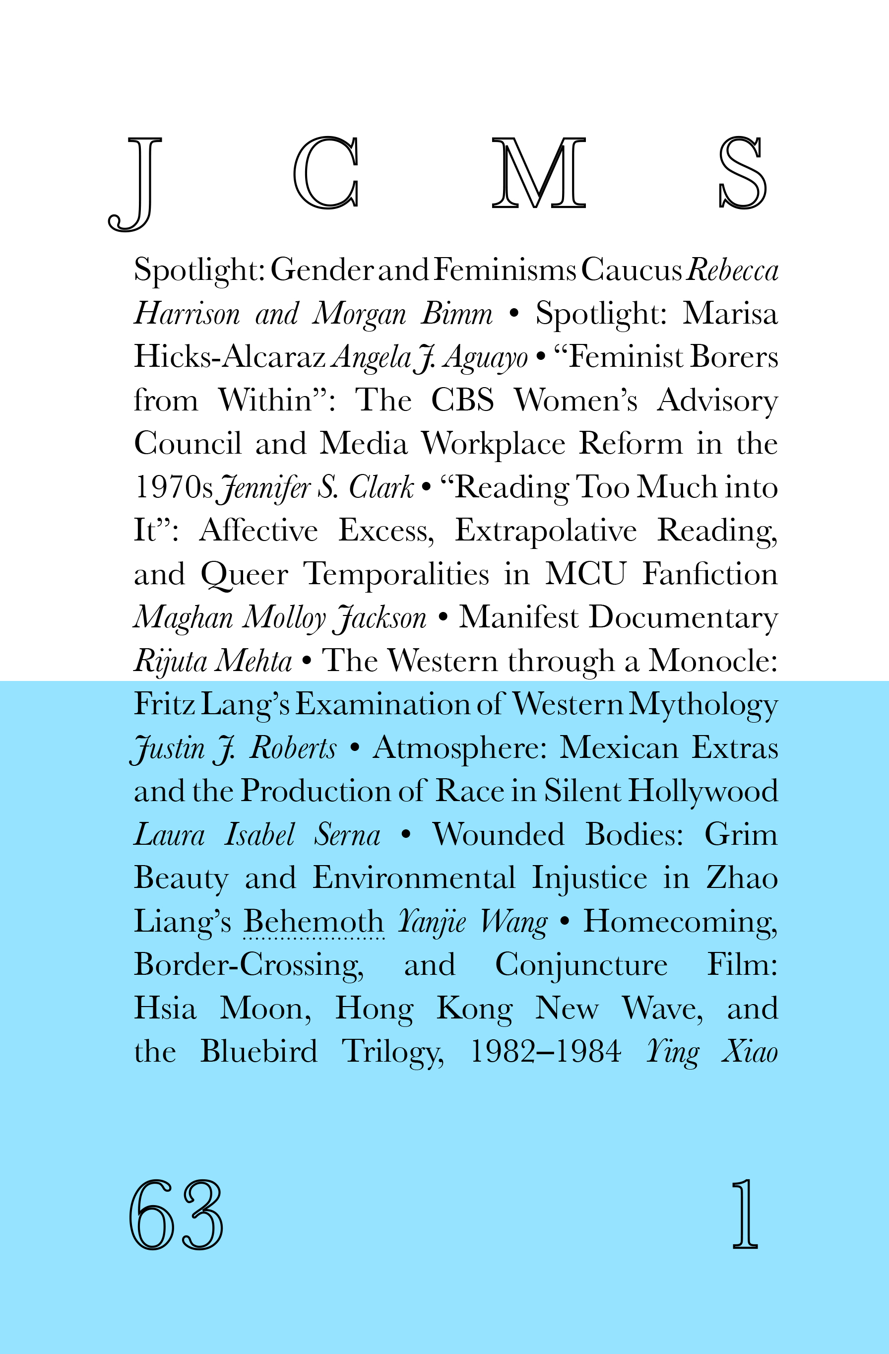 Journal of Cinema and Media Studies, vol. 63, no. 1